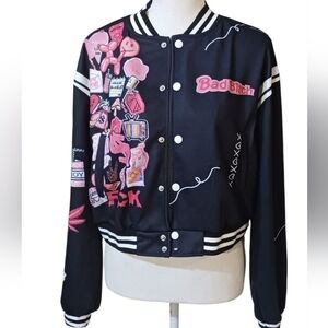 Flamingo Varsity Style Jacket Black and Pink XL Preowned Bottom